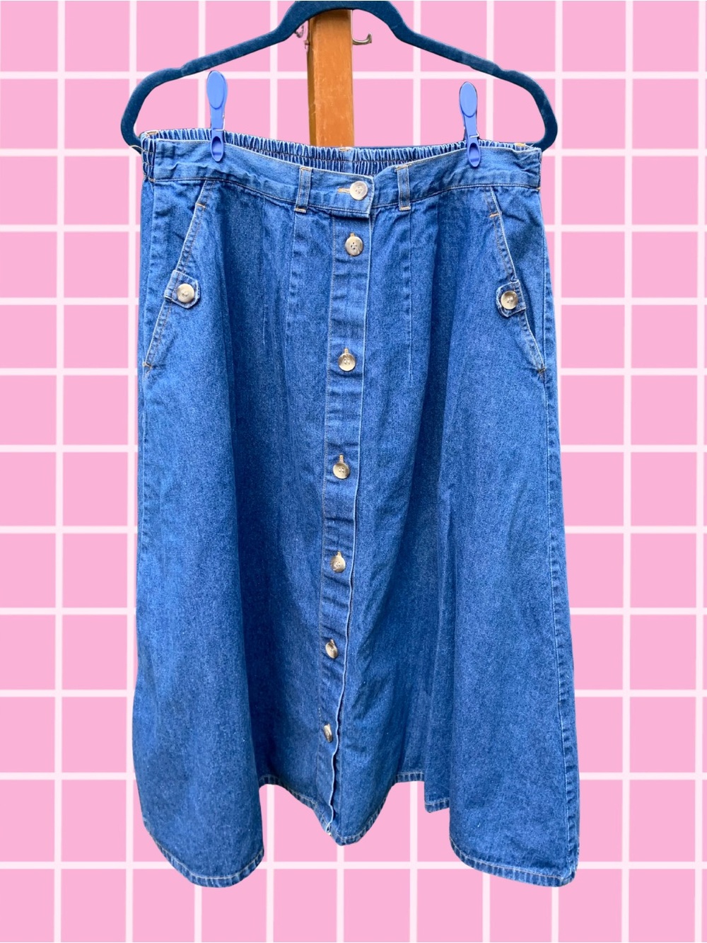 Vintage 90s Dixie Blues Midi Cotton Denim Button Up Skirt - Size 40
